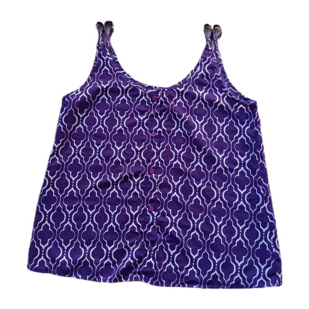 Market & Spruce Stitch Fix Purple White Quatrefoil Top Tank Womens Medium